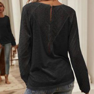 Contrast Lace Button Back Tee Contrast Lace Button Back Tee